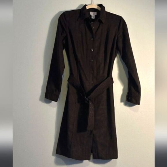 Ann Taylor LOFT Ultra Suede Shirt Dress Brown Sz 0 - Picture 1 of 12